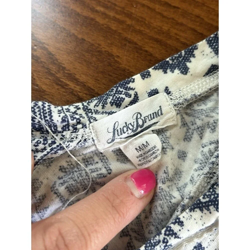 Lucky Brand Pajama Loungewear Top Shorts Women’s M Blue Aztec Print 2 Piece Knit